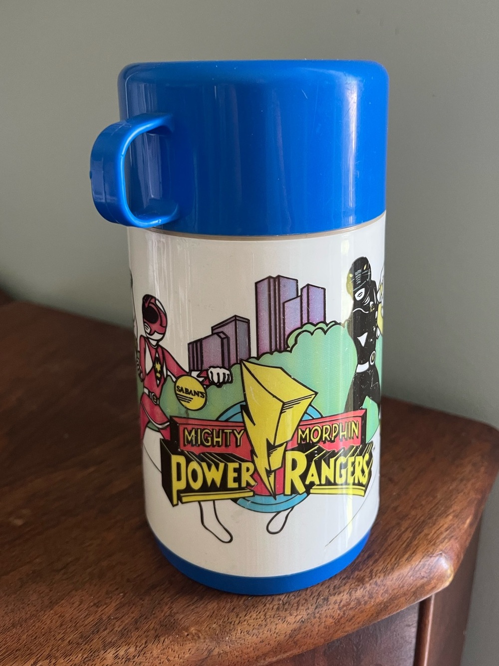 Mighty Morphin Power Rangers 1995 Blue Thermal Bottle vintage Aladdin